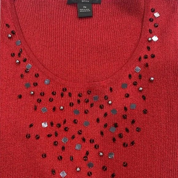 August Silk Red Metállic Sweater size PM shimmer Glam sparkle - Picture 3 of 6